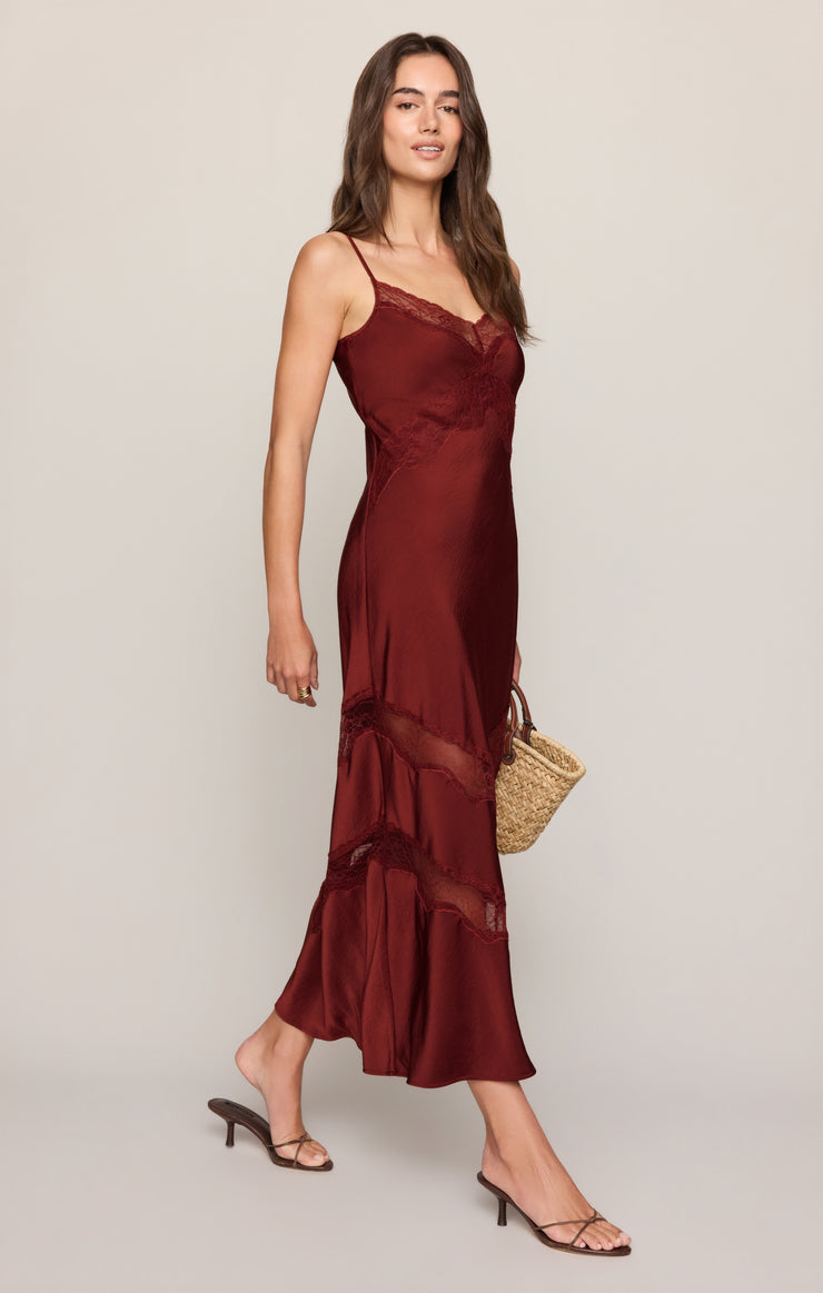 Z Supply Bruna Lace Inset Midi Dress in Velvet Rouge