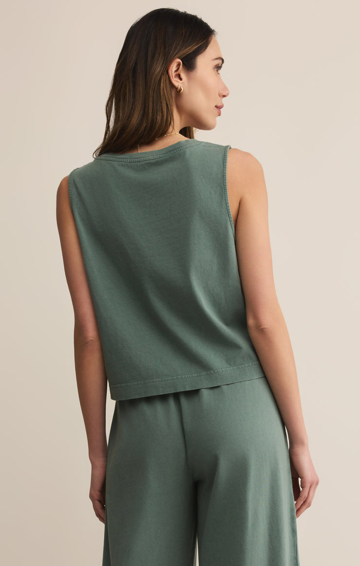 Z Supply Sloane V-Neck Cotton Jersey Top in Hunter Green