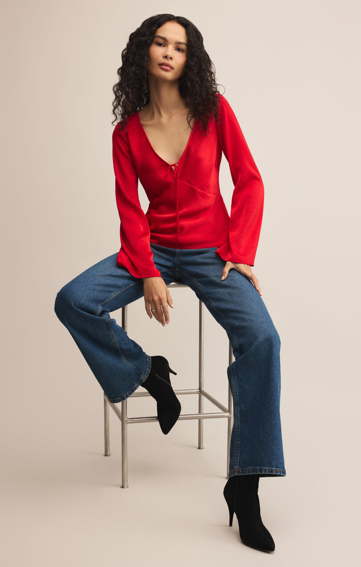 Z Supply Illara Tie Front Blouse in Red
