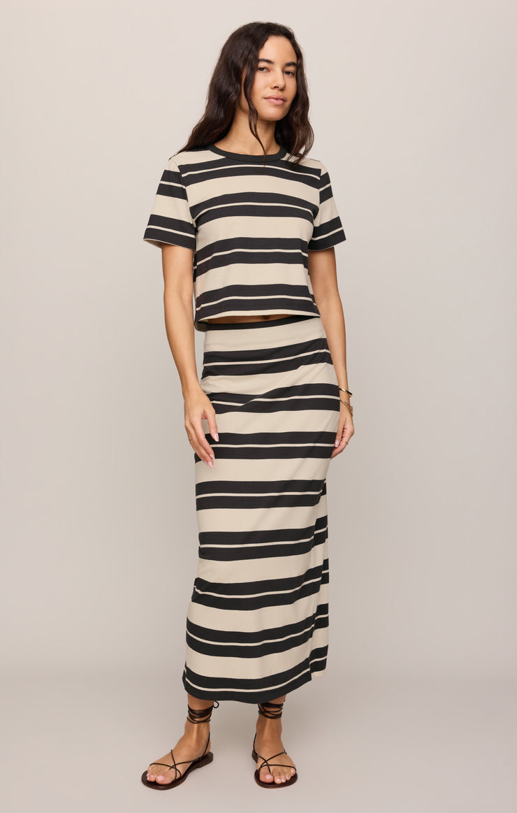 Z Supply Gail Striped Jersey Midi Skirt in Ash Black