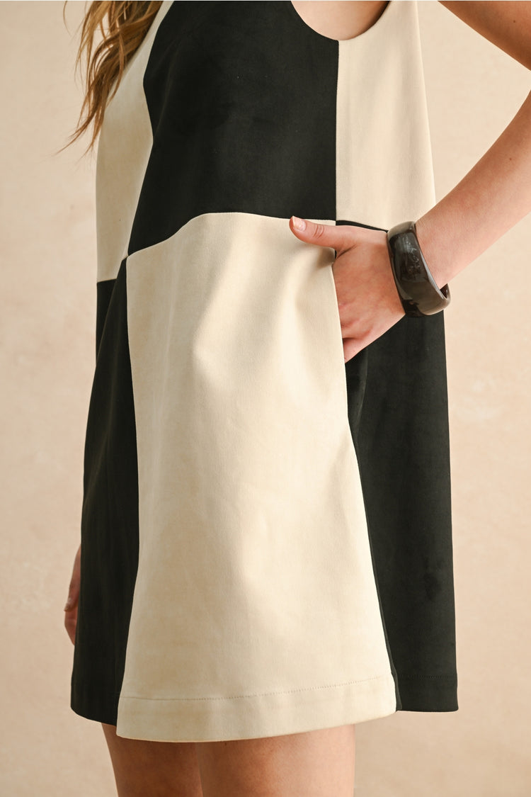 Suede Color Block Shift Dress