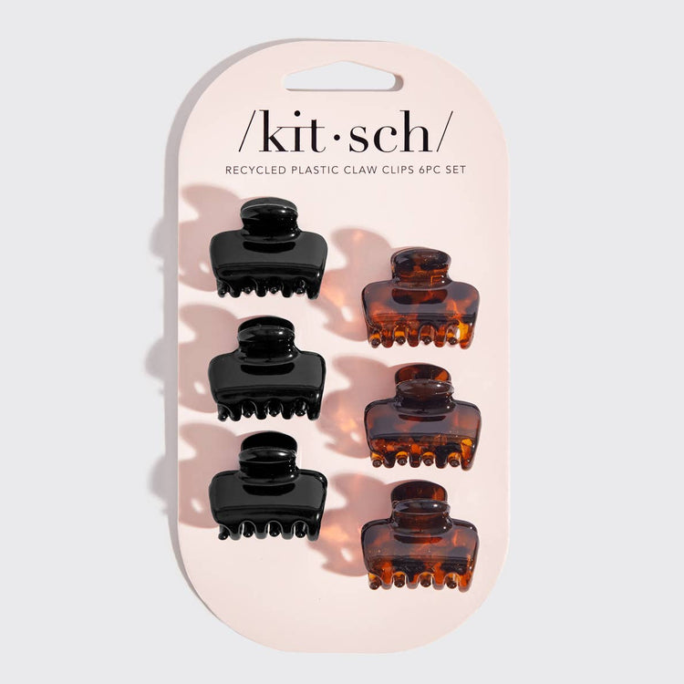 Recycled Plastic Mini Puffy Claw Clips 6pc Set- Black/Tort