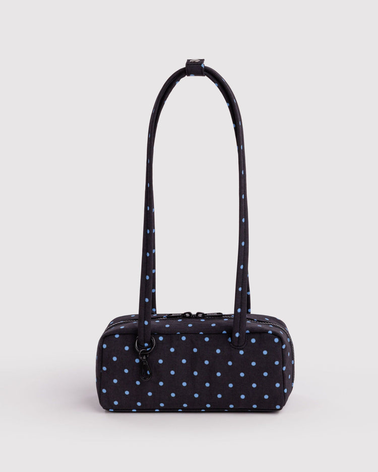 Baggu Small Bowler Bag in Black and Sky Blue Micro Dot