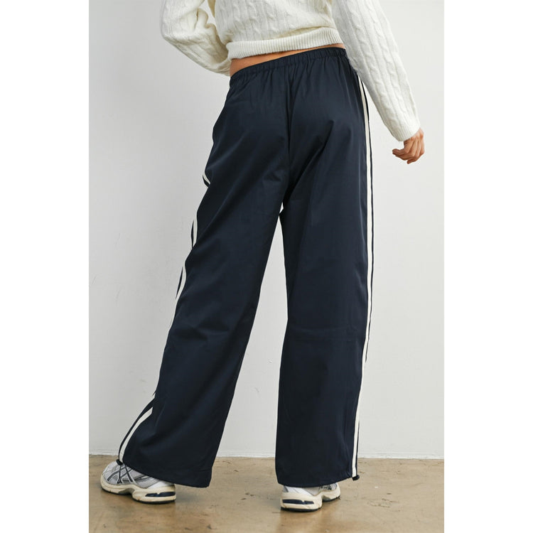 Striped Drawstring Wide-Leg Cuffed Pants