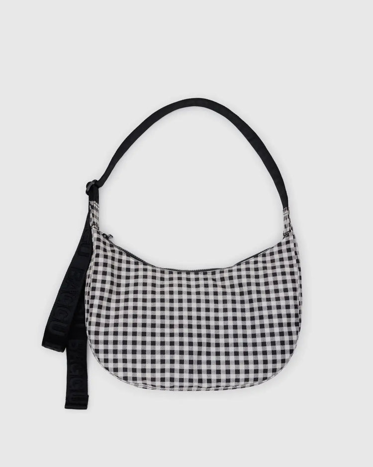 PREORDER Baggu Medium Nylon Crescent Bag in Black & White Gingham