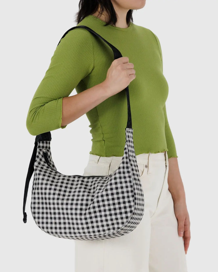 PREORDER Baggu Medium Nylon Crescent Bag in Black & White Gingham