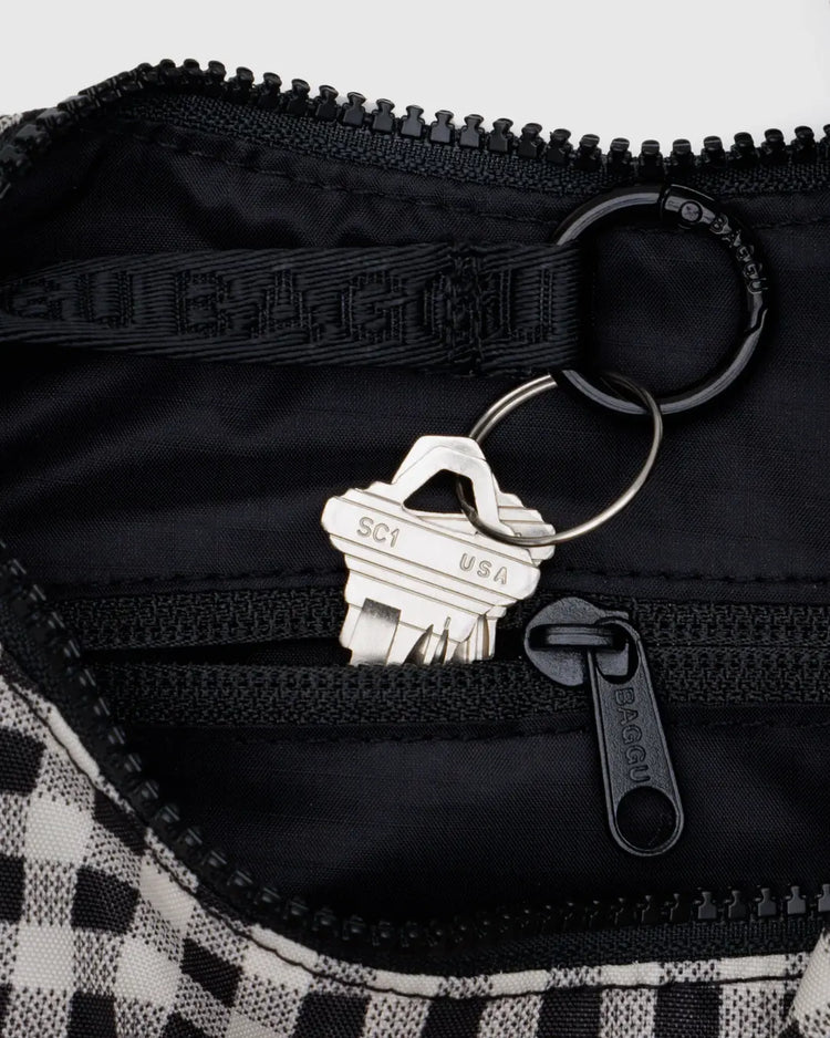 PREORDER Small Nylon Crescent Bag in Black & White Gingham