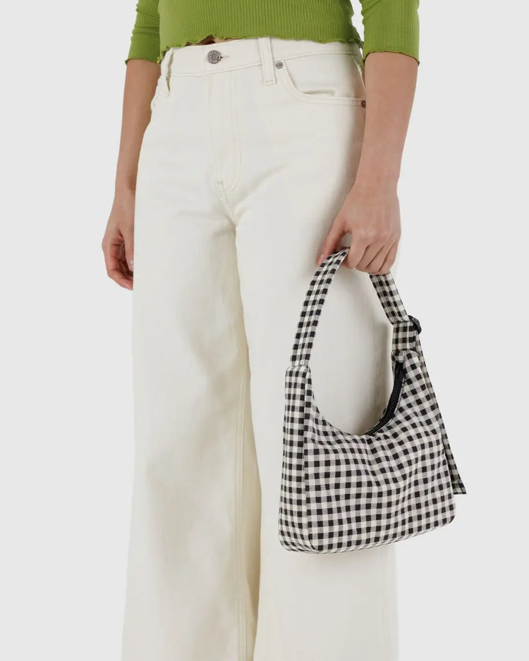 PREORDER Baggu Mini Nylon Shoulder Bag in Black & White Gingham