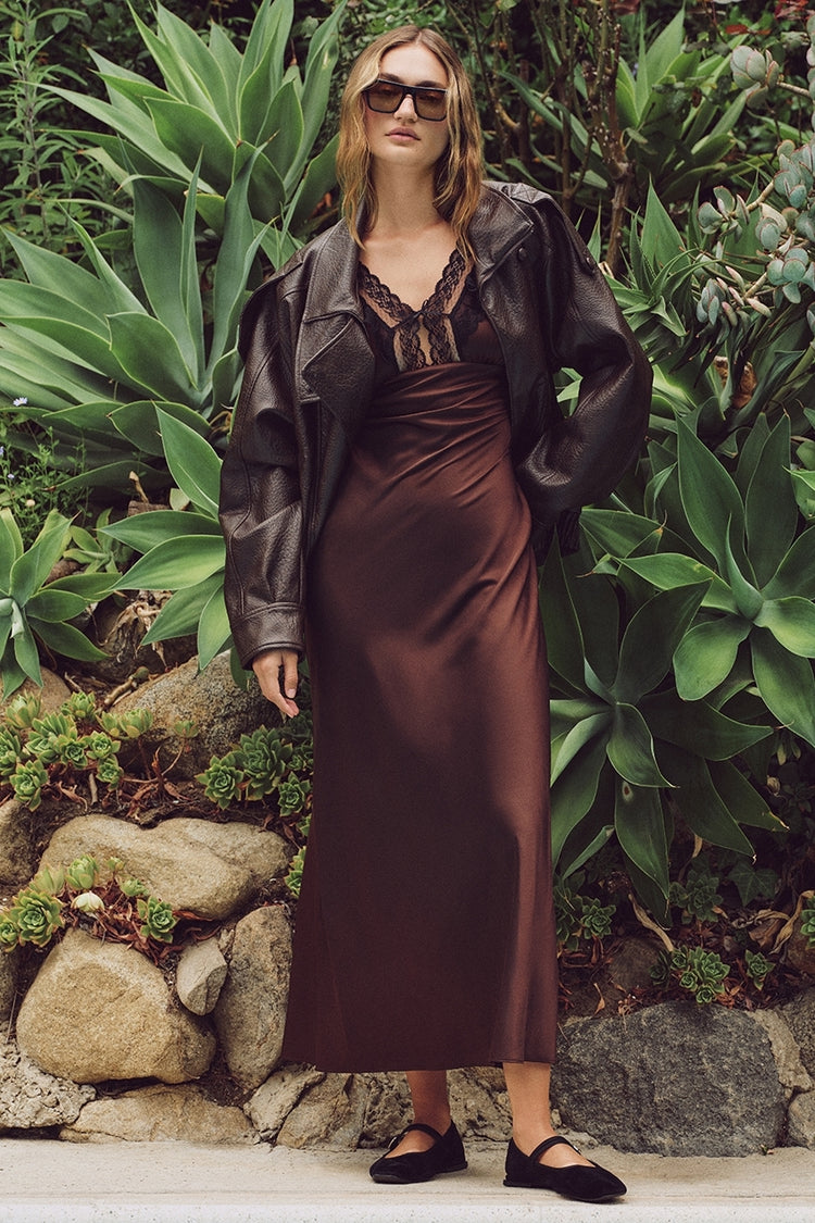 Mia Lace Trim Satin Maxi Dress