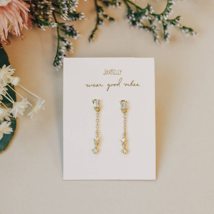 JaxKelly Mini Baguette Drop Earrings - Clear