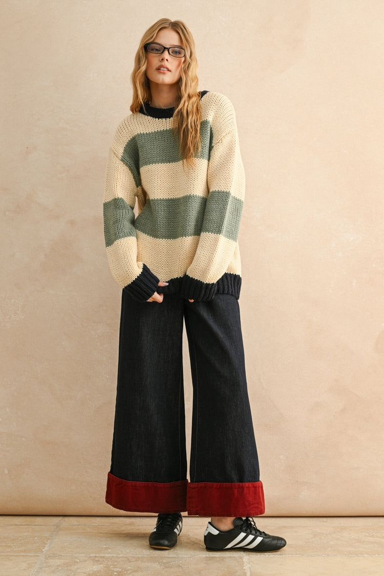 Wide Stripe Pattern Sweater Top