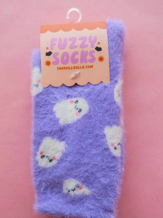 Purple Ghostie Fuzzy Socks