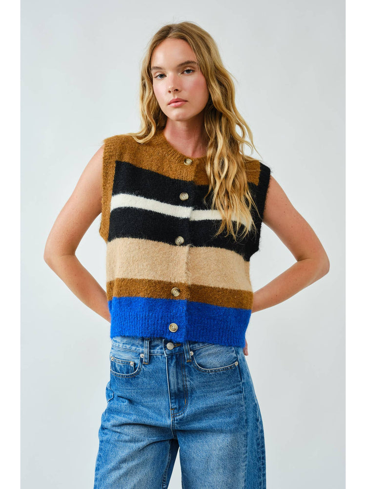 Soft Pullover Multicolor Striped Sweater Vest