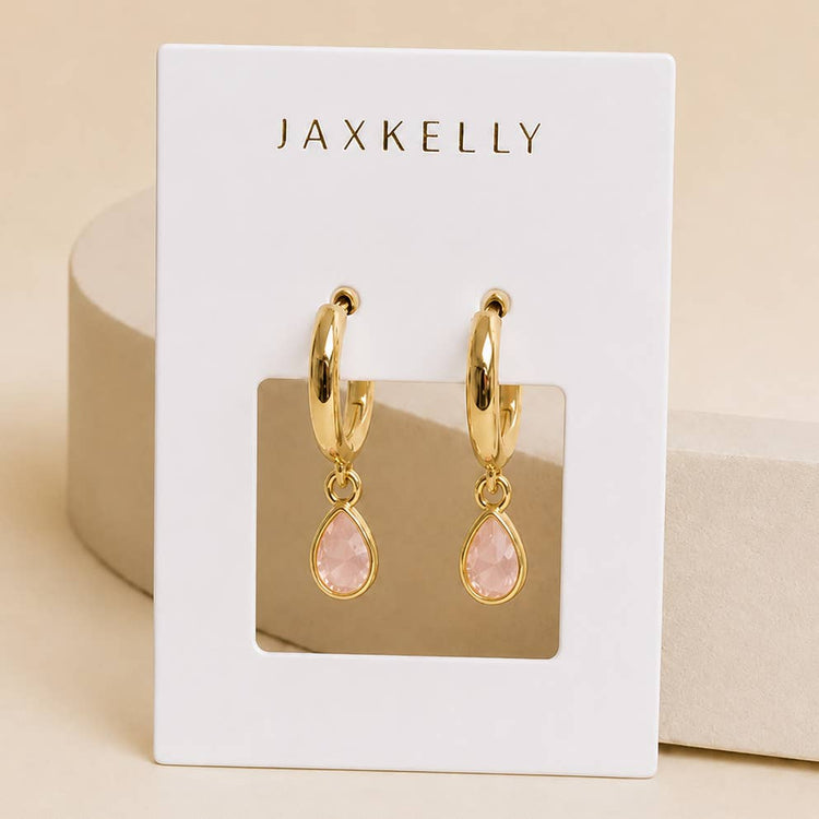 Teardrop Charm Hoop - Rose Quartz