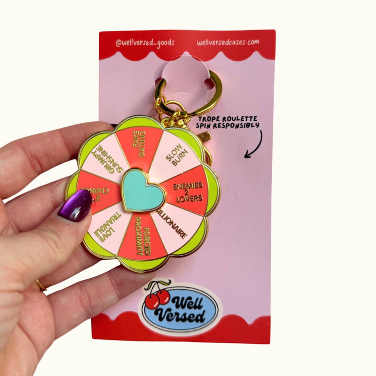 Romance Reader Trope Roulette Spinning Keychain