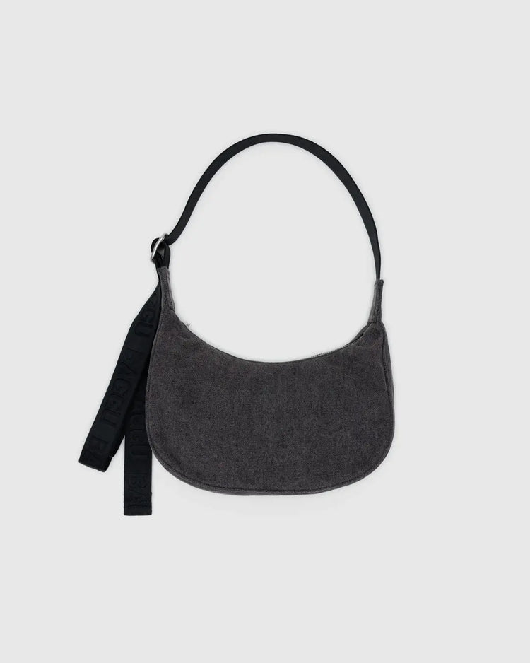 Baggu Small Denim Crescent Bag In Washed Black Denim