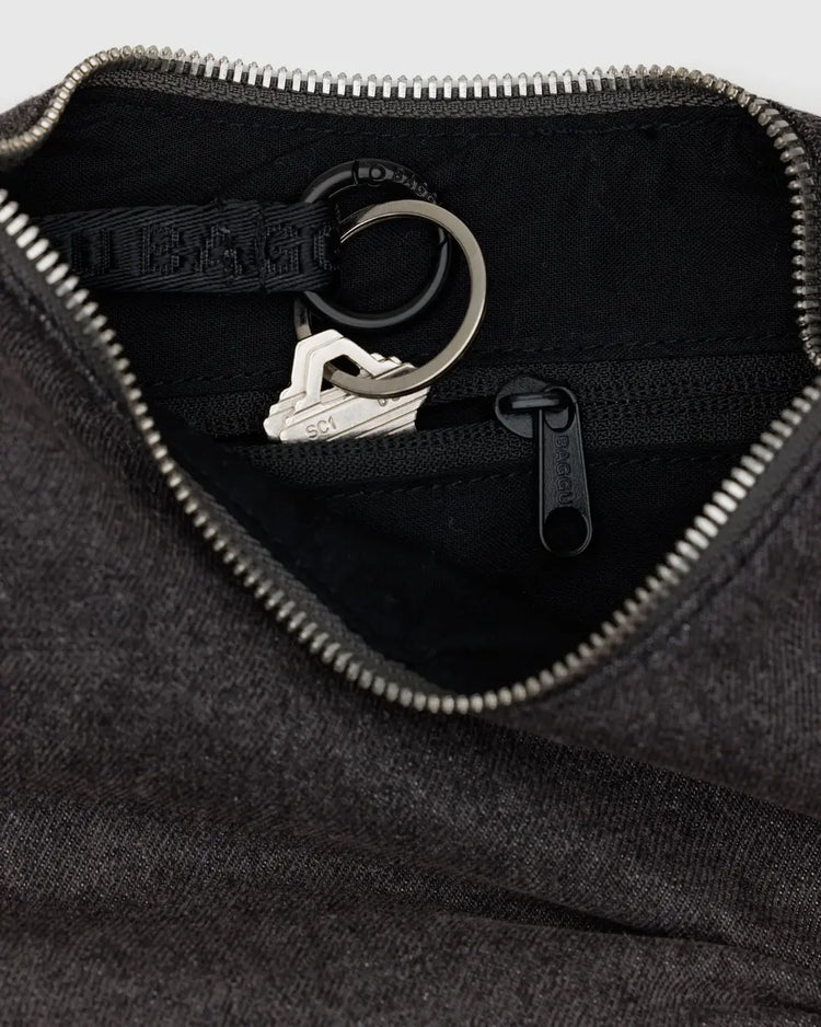 Baggu Small Denim Crescent Bag In Washed Black Denim