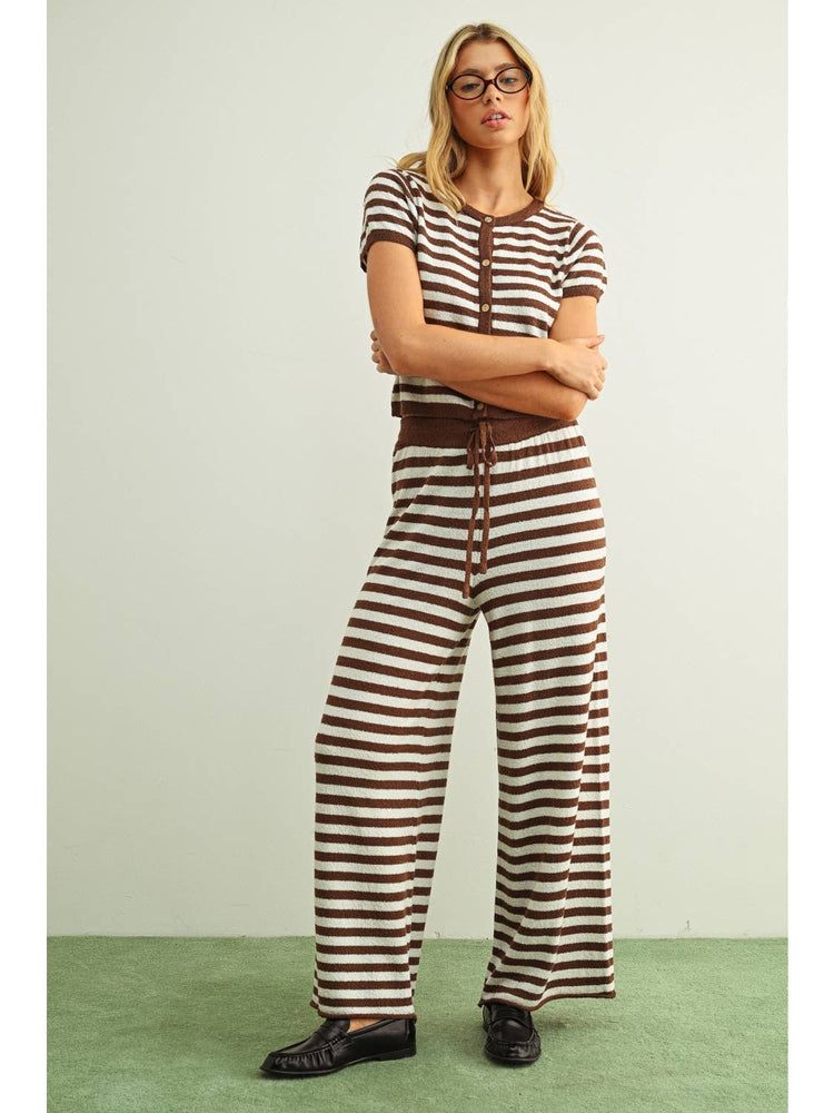 Striped Button Up Short Sleeve Top