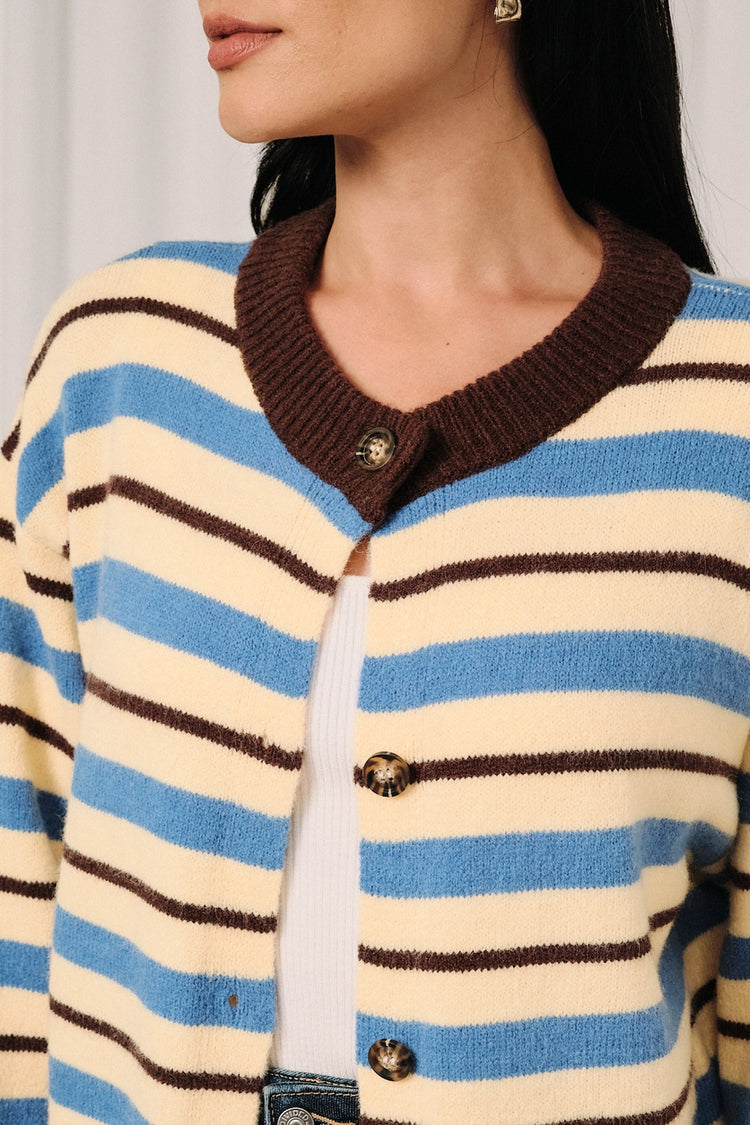 Striped Button Down Long Sleeve Knit Sweater Cardigan