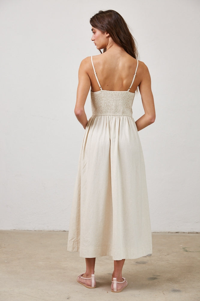 Ruched Ivory Midi Dress
