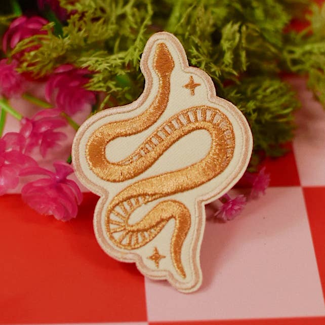 Metallic Gold Snake Embroidered Iron On Patch