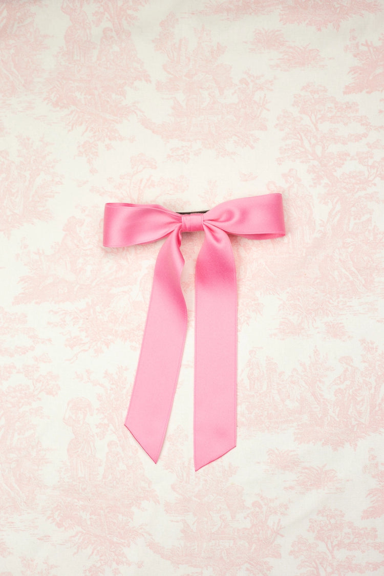 Florence Matte Satin Bow Barrette in Plaza Pink
