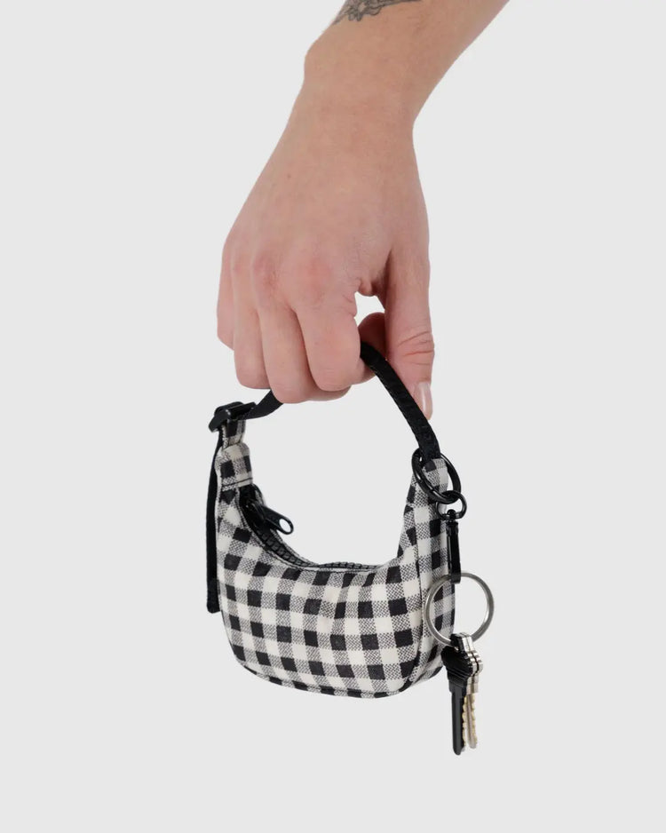 PREORDER Crescent Bag Charm in Black & White Gingham