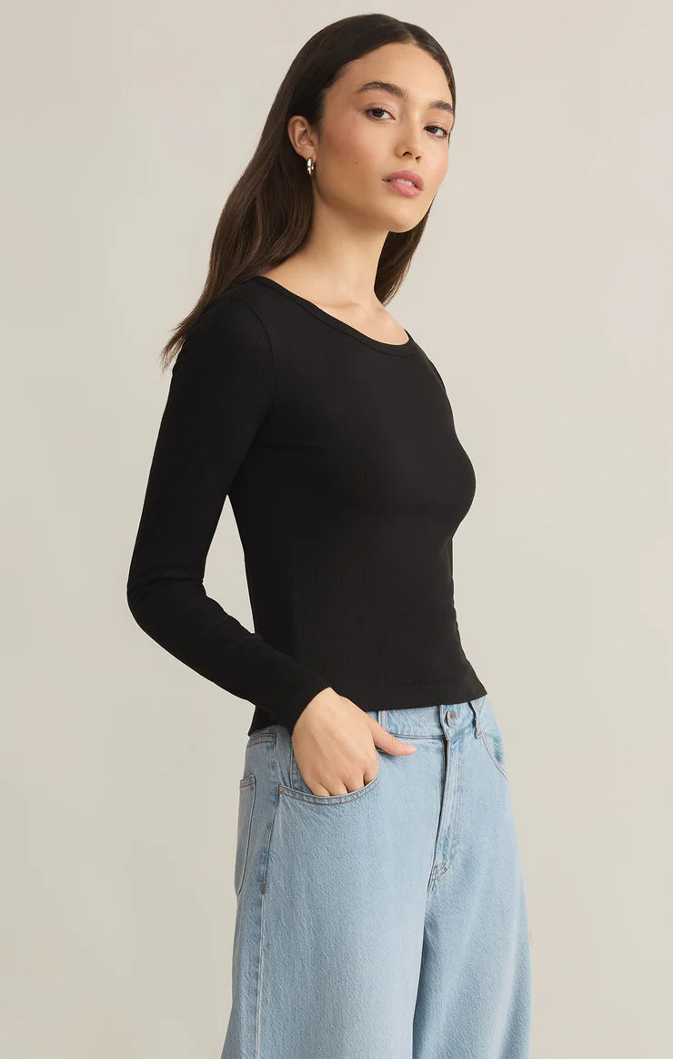 Z Supply Infinity Fitted Rib Long Sleeve Tee in Black