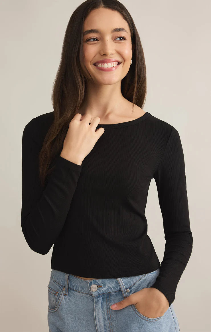 Z Supply Infinity Fitted Rib Long Sleeve Tee in Black
