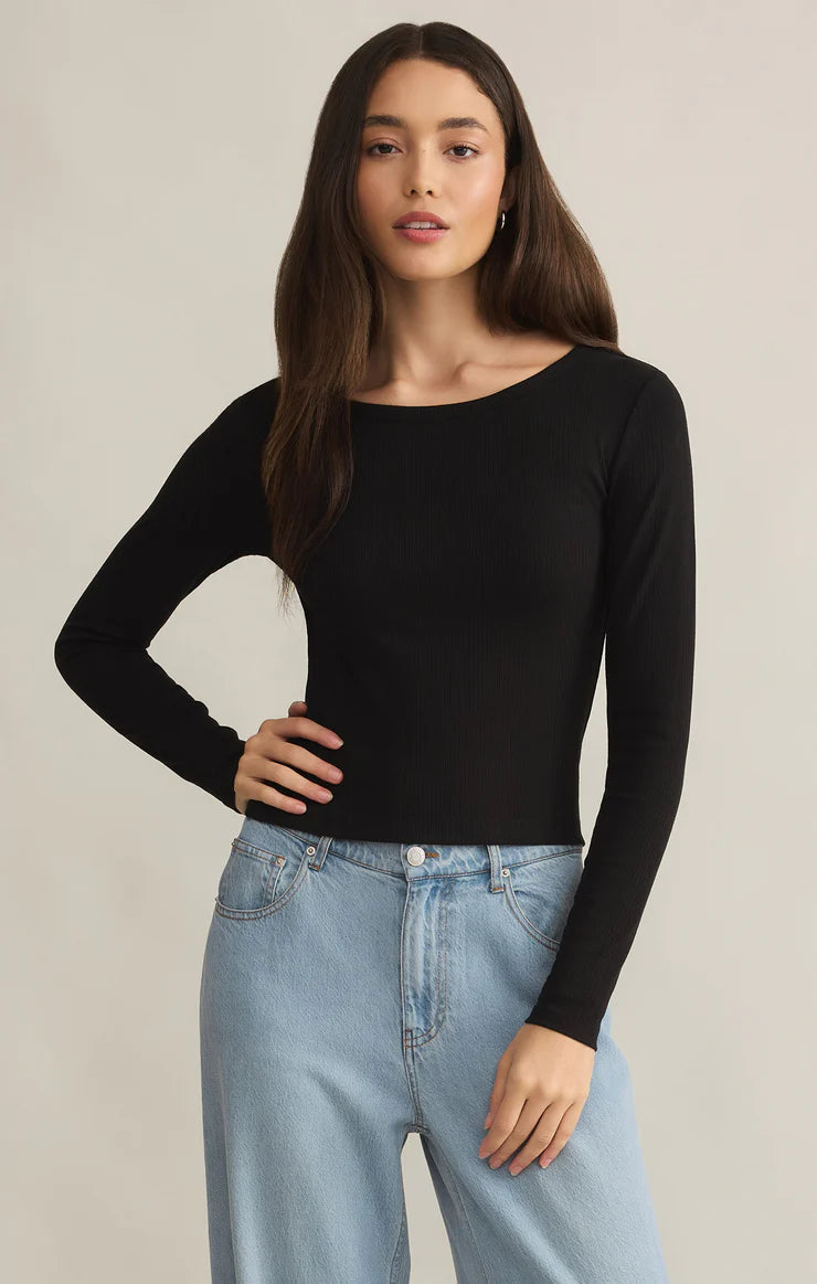 Z Supply Infinity Fitted Rib Long Sleeve Tee in Black