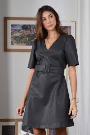 Molly Bracken Belted Faux Leather Dress