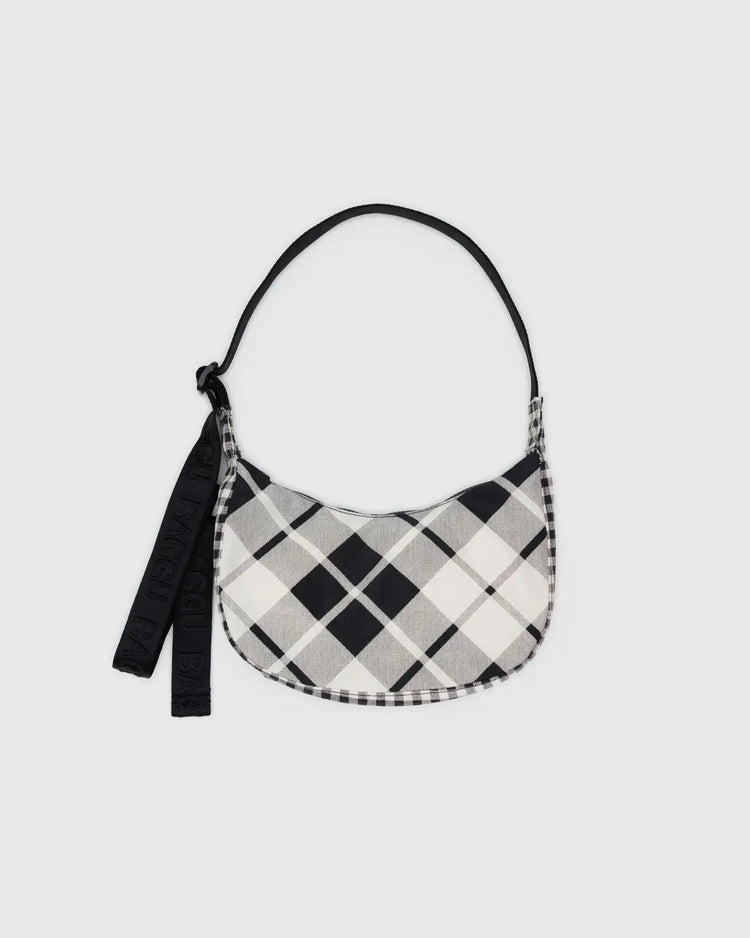Baggu Small Nylon Crescent Bag in Mixed Plaid