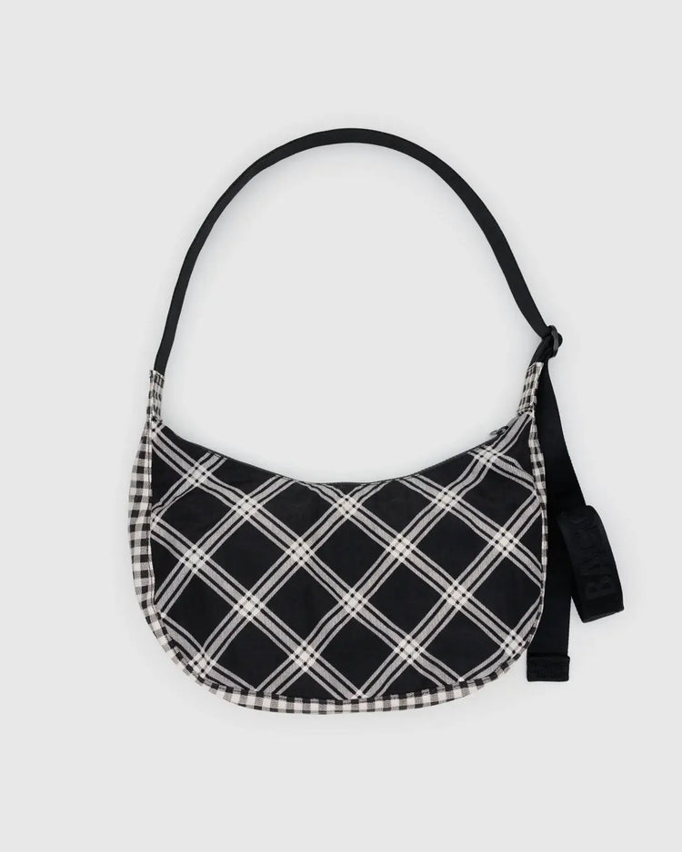 Baggu Medium Nylon Crescent Bag in Mixed Plaid