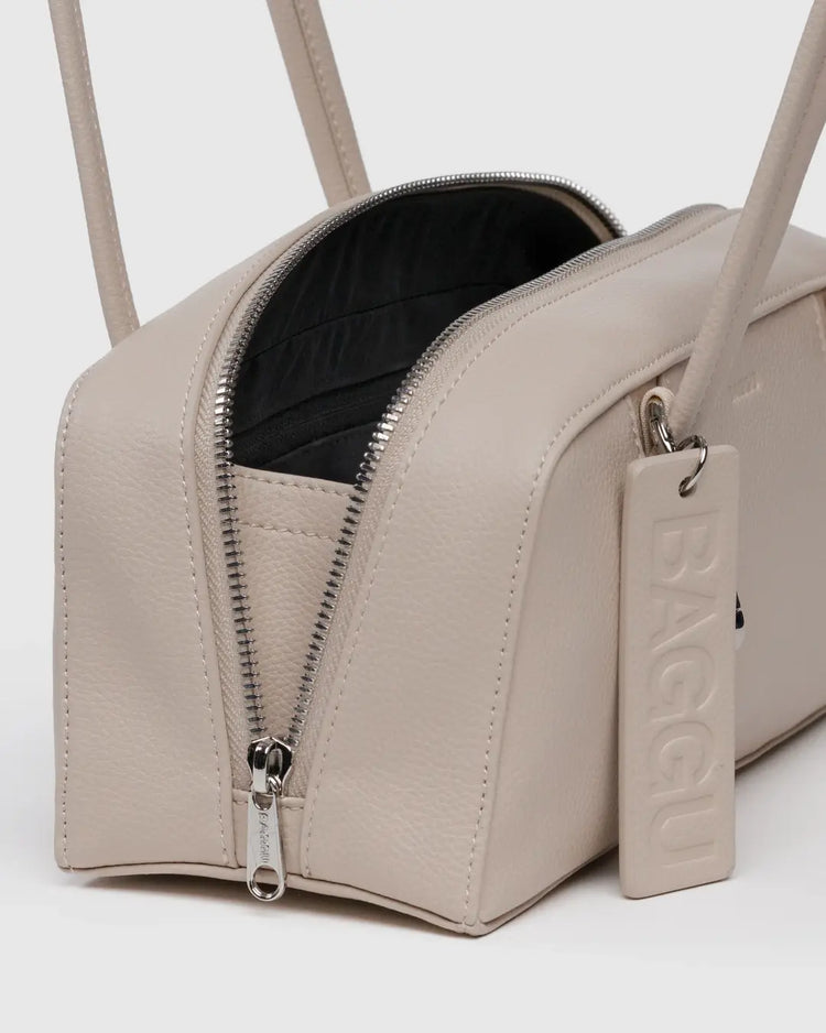 Baggu Small Recycled Leather Bowler Bag in Stone