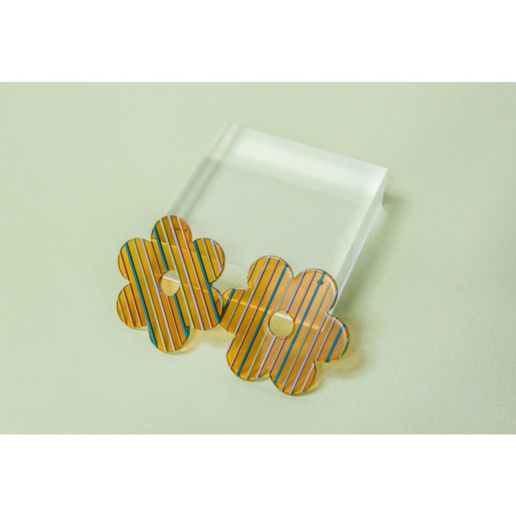 Large Amber Stripe Acetate Daisy Earrings