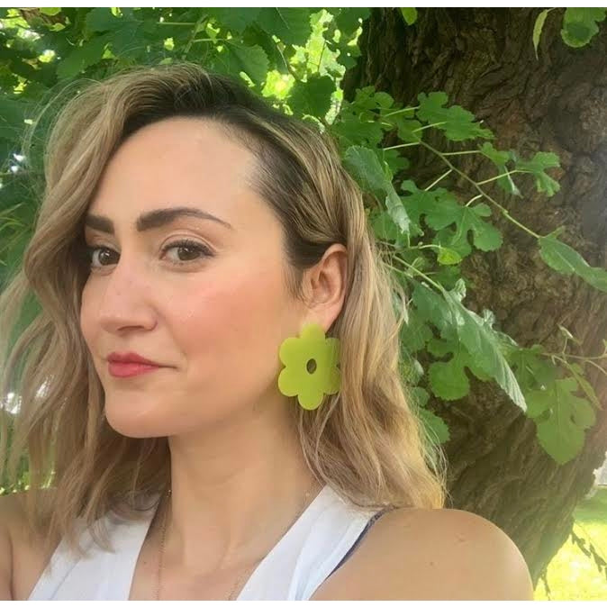 Large Amber Stripe Acetate Daisy Earrings