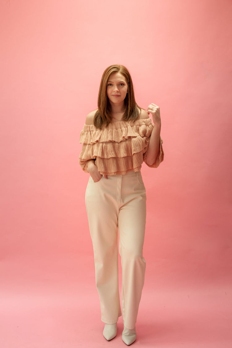 Layered Ruffle Off Shoulder Knit Top