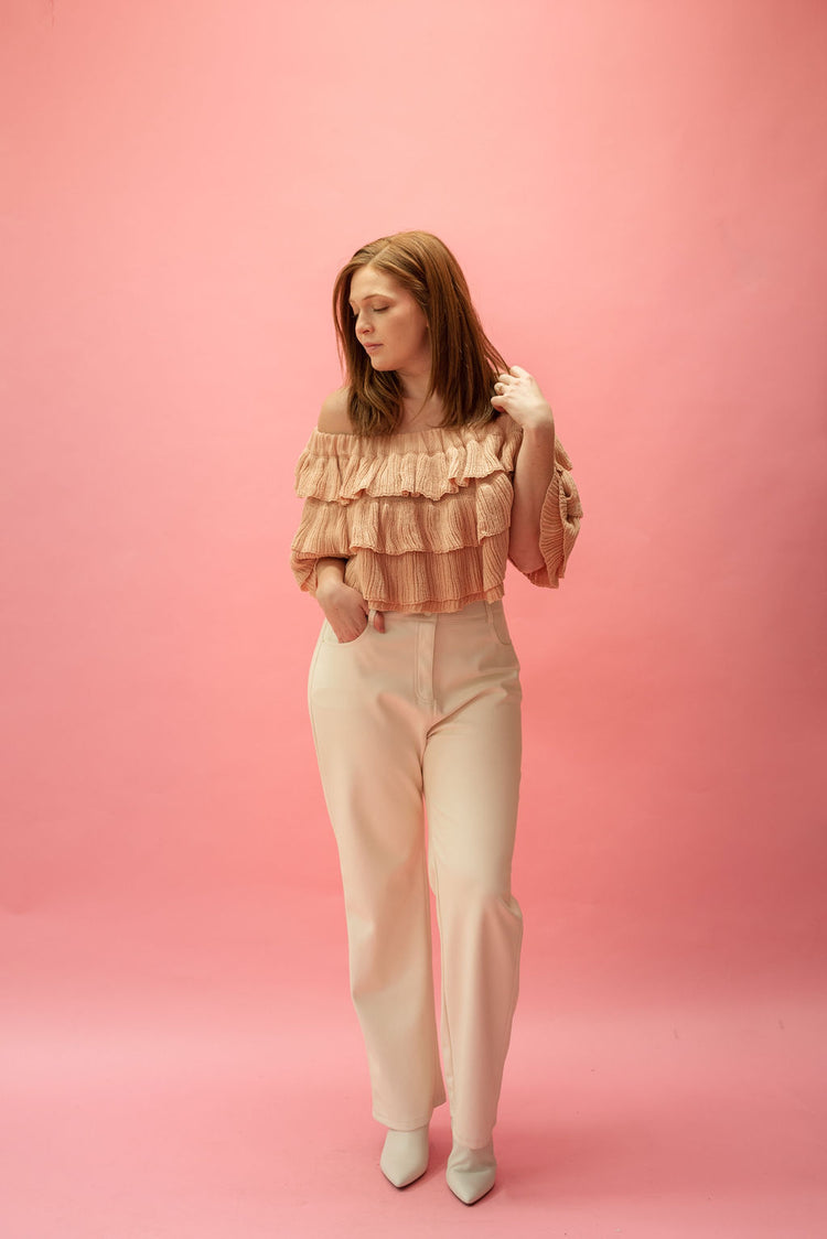 Layered Ruffle Off Shoulder Knit Top