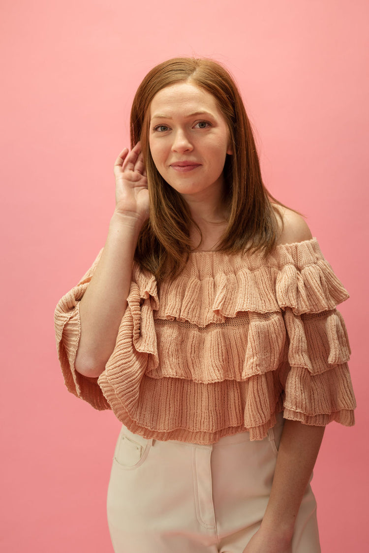 Layered Ruffle Off Shoulder Knit Top