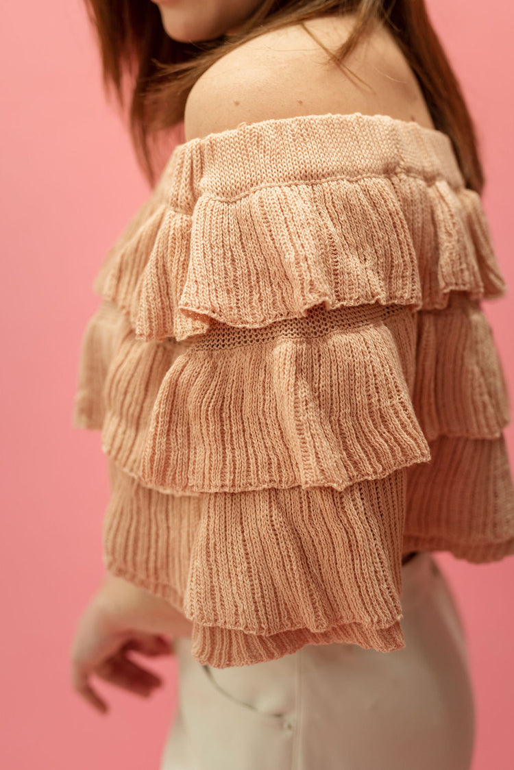 Layered Ruffle Off Shoulder Knit Top