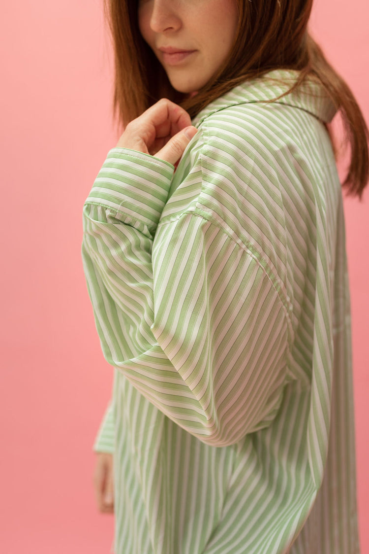 Oversized Apple Green Striped Shirt