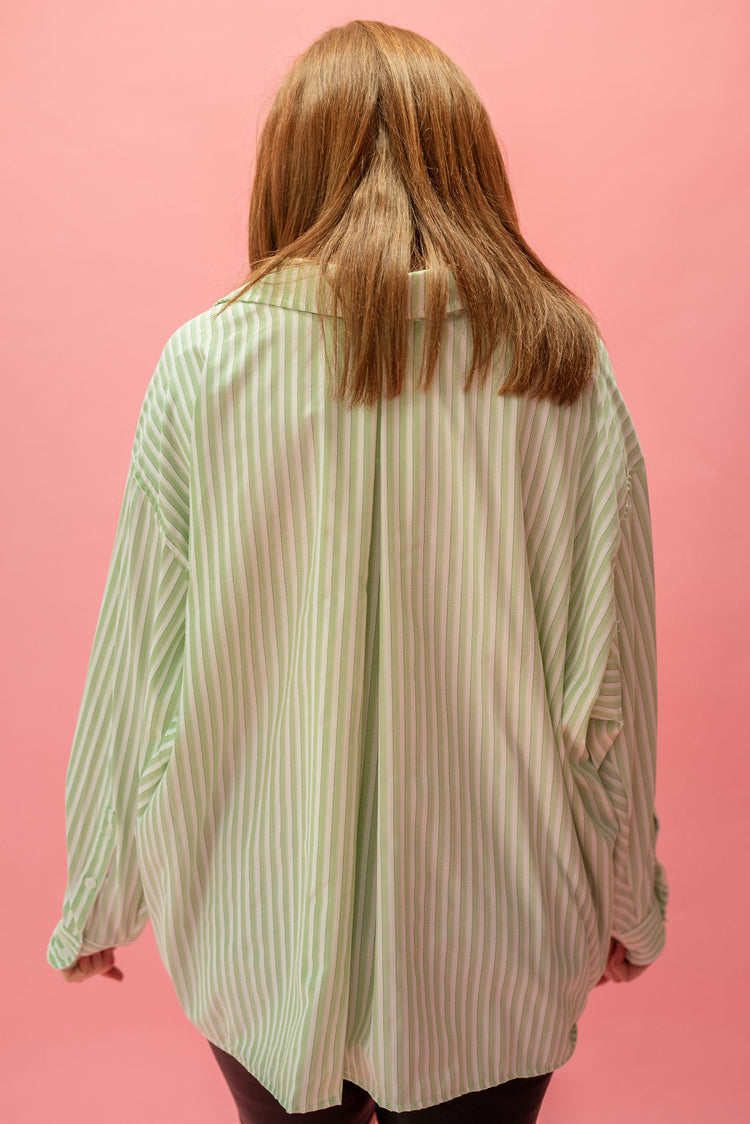 Oversized Apple Green Striped Shirt