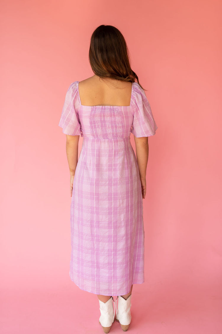 Lush Plaid Lace Up Midi Dress