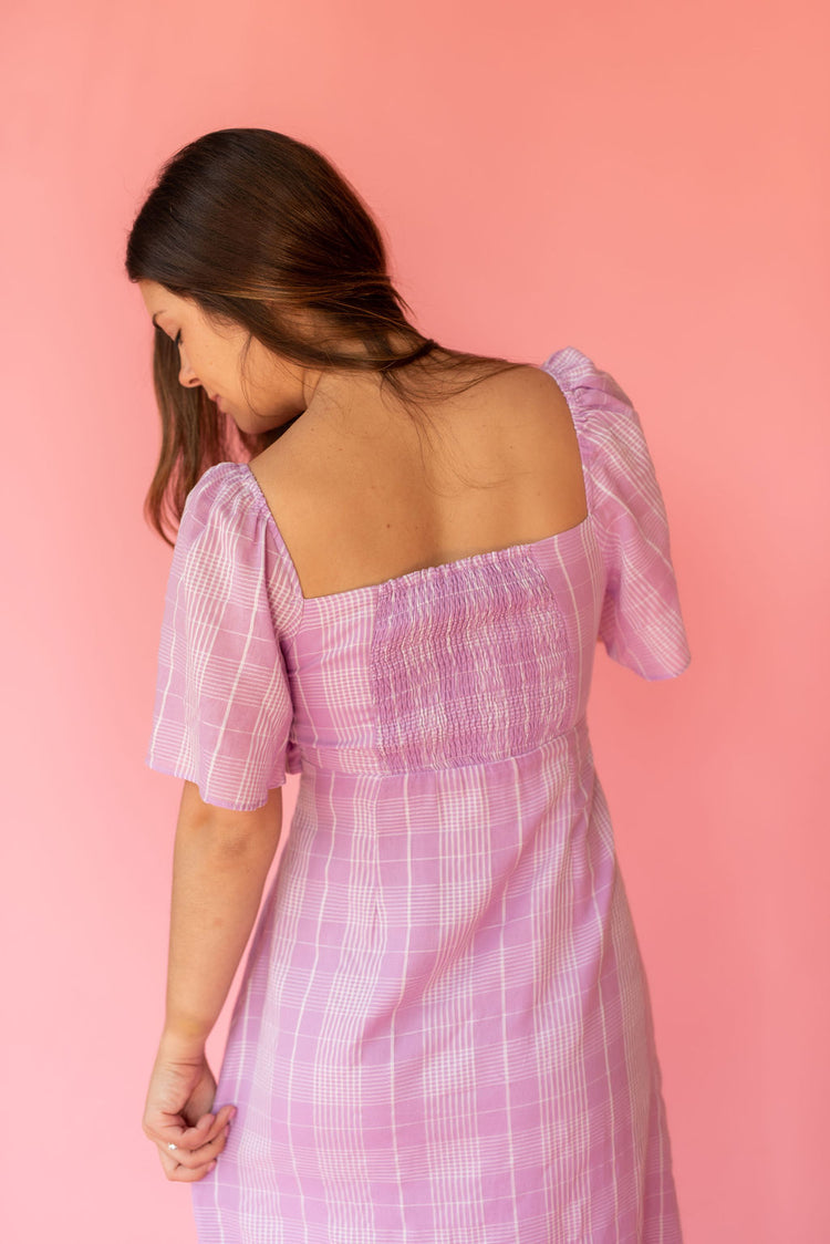 Lush Plaid Lace Up Midi Dress