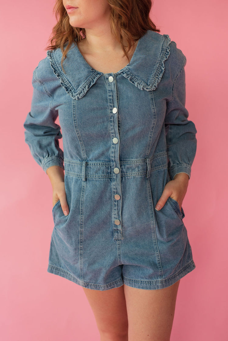 Long Sleeve Denim Romper