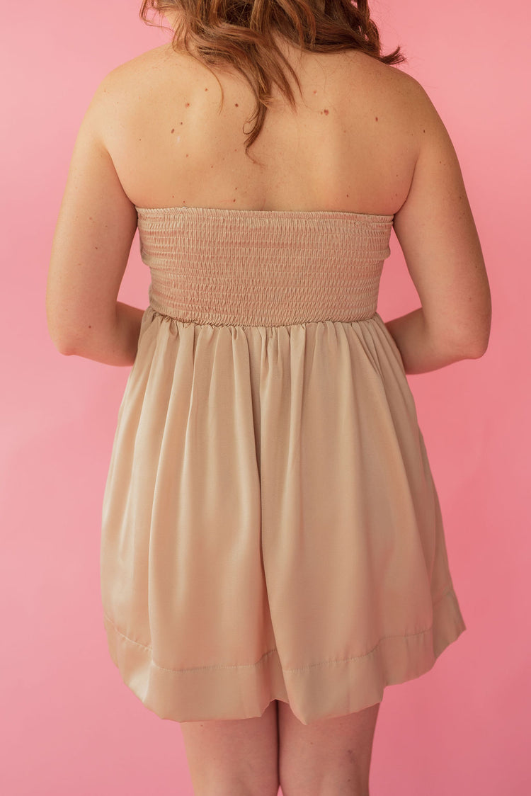Tie Front Tube Romper Dress in Champagne