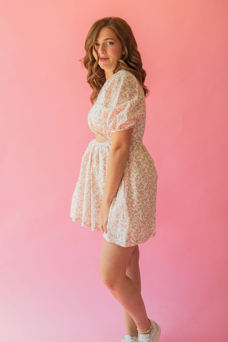 Light Floral Cut Out Mini Dress