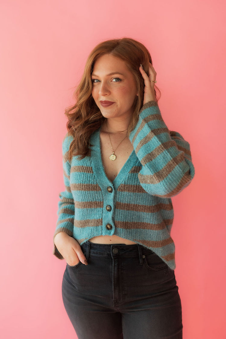 Striped Cardigan in Blue/Grey