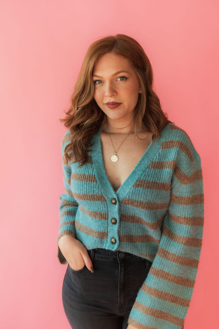 Striped Cardigan in Blue/Grey