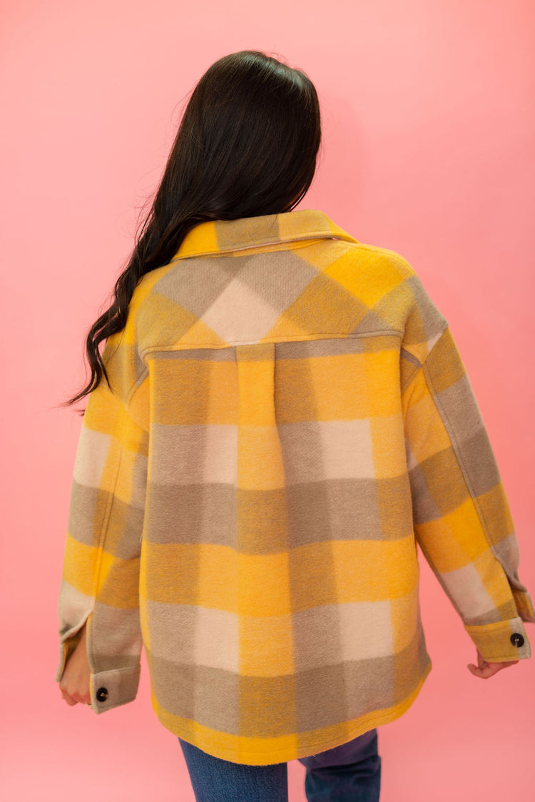 Mustard Multi Plaid Felt Button Down Shacket
